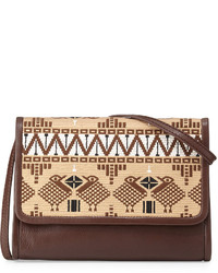 Brown Embroidered Leather Crossbody Bag