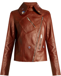 Brown Embroidered Leather Jacket