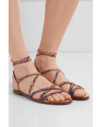 Valentino Embroidered Leather Sandals Tan