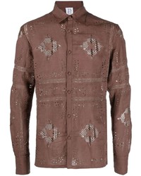 Brown Embroidered Long Sleeve Shirt