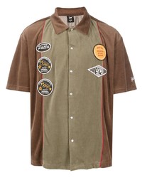 Brown Embroidered Short Sleeve Shirt
