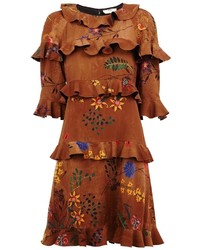 Brown Embroidered Silk Dress