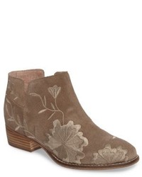 Brown Embroidered Suede Ankle Boots