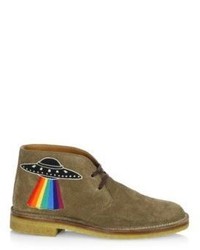 Gucci New Moreau Embroidered Suede Chukka Boots