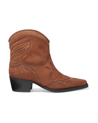 Brown Embroidered Suede Cowboy Boots