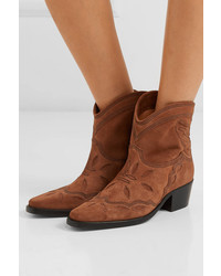 Ganni Low Texas Embroidered Suede Ankle Boots