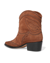 Ganni Low Texas Embroidered Suede Ankle Boots