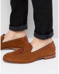 Brown Embroidered Suede Loafers