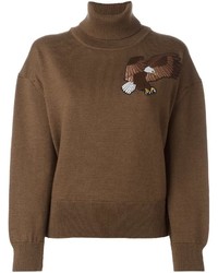 Brown Embroidered Wool Turtleneck