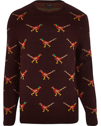 River Island Red Pheasant Christmas Sweater