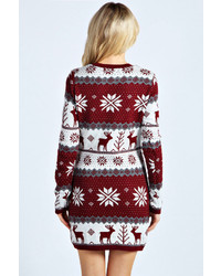 Boohoo Meg Multi Reindeer Snowflake Knit Dress