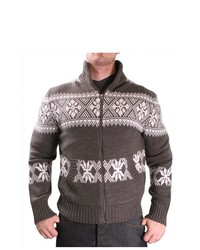 Moda Essentials Shawl Collar Snowflake Zip Up Cardigan Sweater