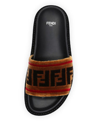 Fendi Ff Velvet Flat Slide Sandal