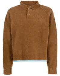 Brown Fleece Polo Neck Sweater