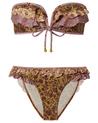 Zimmermann Juniper Frill Ruffled Floral Print Bandeau Bikini