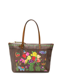 Brown Floral Canvas Tote Bag