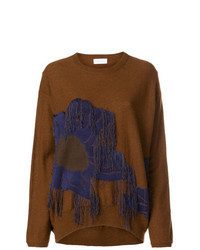 Brown Floral Crew-neck Sweater