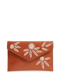 Brown Floral Leather Clutch