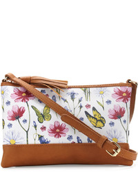 Brown Floral Leather Crossbody Bag