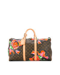 Brown Floral Leather Duffle Bag