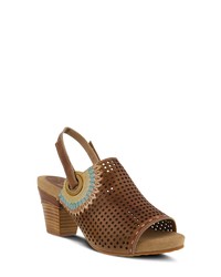 Brown Floral Leather Heeled Sandals