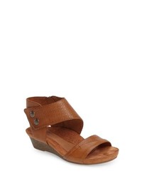 Brown Floral Leather Wedge Sandals