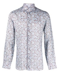 Barba Floral Print Linen Shirt