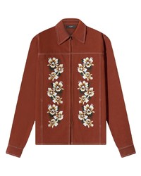 Amiri Floral Embroidered Zip Up Cotton Shirt