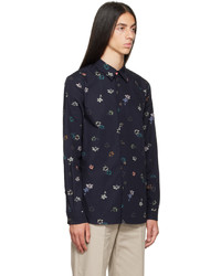 Ps By Paul Smith Navy Painted Floral Shirt