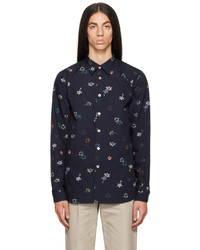 Ps By Paul Smith Navy Painted Floral Shirt