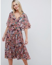 ASOS DESIGN Flutter Sleeve Midi Dress With Pleat Skirt In Floral Print