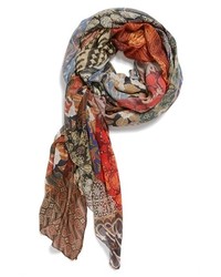 Chelsey Floral Patch Scarf Brown Rust One Size One Size