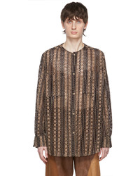 Brown Floral Wool Long Sleeve Shirt