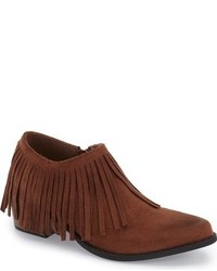 Brown Fringe Leather Ankle Boots