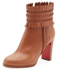 Christian Louboutin Pocabootie Woven Fringe Red Sole Bootie Brown
