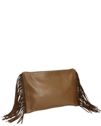 Brown Fringe Leather Clutch