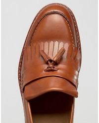 Asos Smart Loafers In Tan Leather With Fringe Detail