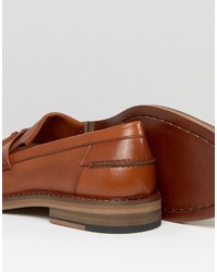 Asos Smart Loafers In Tan Leather With Fringe Detail