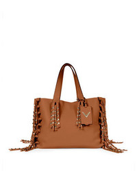 Brown Fringe Leather Tote Bag