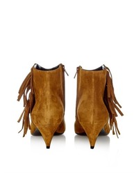 Saint Laurent Cat Fringed And Studded Suede Ankle Boots