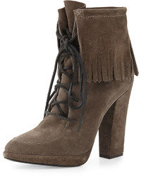 Giuseppe Zanotti Lace Up Suede Fringe Bootie Bison