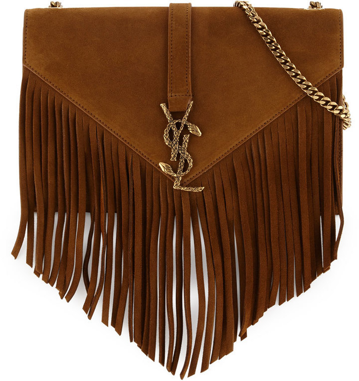 Tan Real Suede Western Quilted Fringe Bag