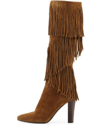 Saint Laurent Fringe Suede 95mm Knee Boot Cigare