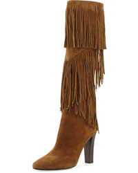 Saint Laurent Fringe Suede 95mm Knee Boot Cigare