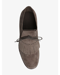 Burberry Lace Up Kiltie Fringe Suede Loafers
