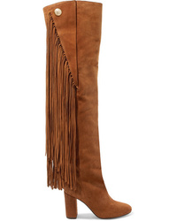 Brown Fringe Suede Over The Knee Boots