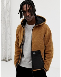 Pull&Bear Borg Panelled Jacket In Camel