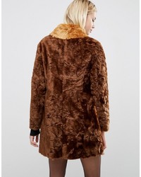 Asos A Line Coat In Faux Fur With Contrast Pockets