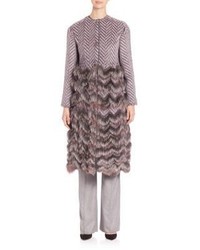 Agnona Chevron Fur Knit Coat