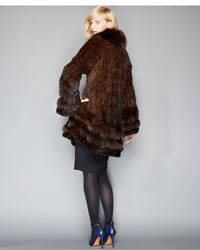The Fur Vault Fox Fur Trimmed Mink Fur Swing Coat